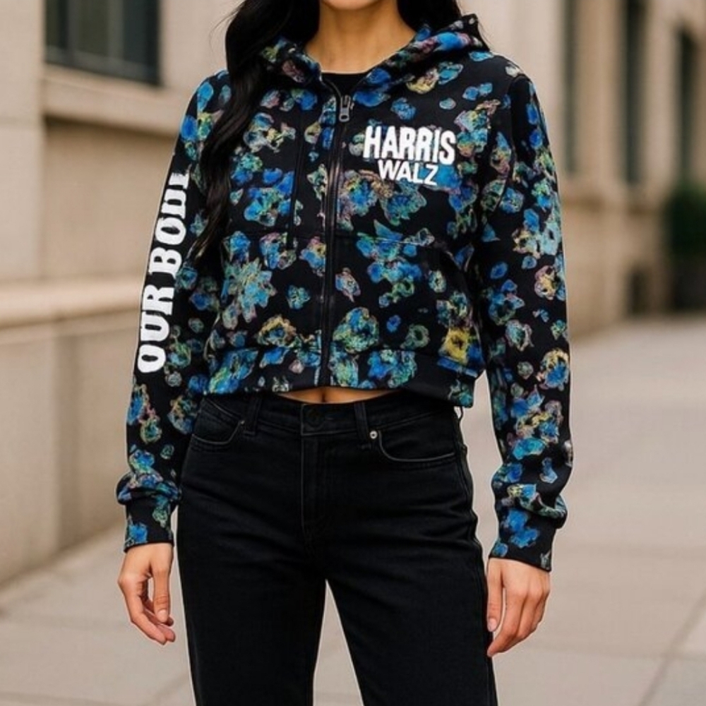 💎 Harris Walz Floral Zip Hoodie | Designers For Democracy | Size Medium